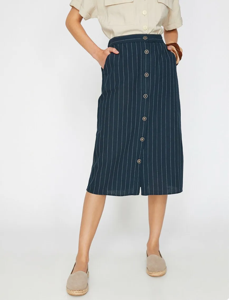 11911 Navy Striped Midi Skirt