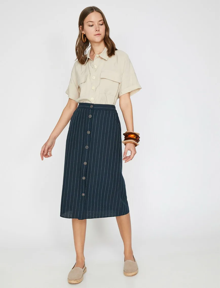 11911 Navy Striped Midi Skirt