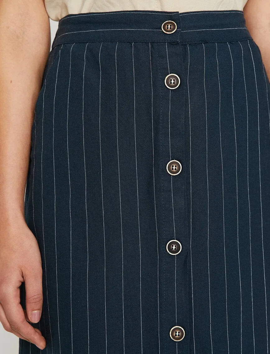 11911 Navy Striped Midi Skirt