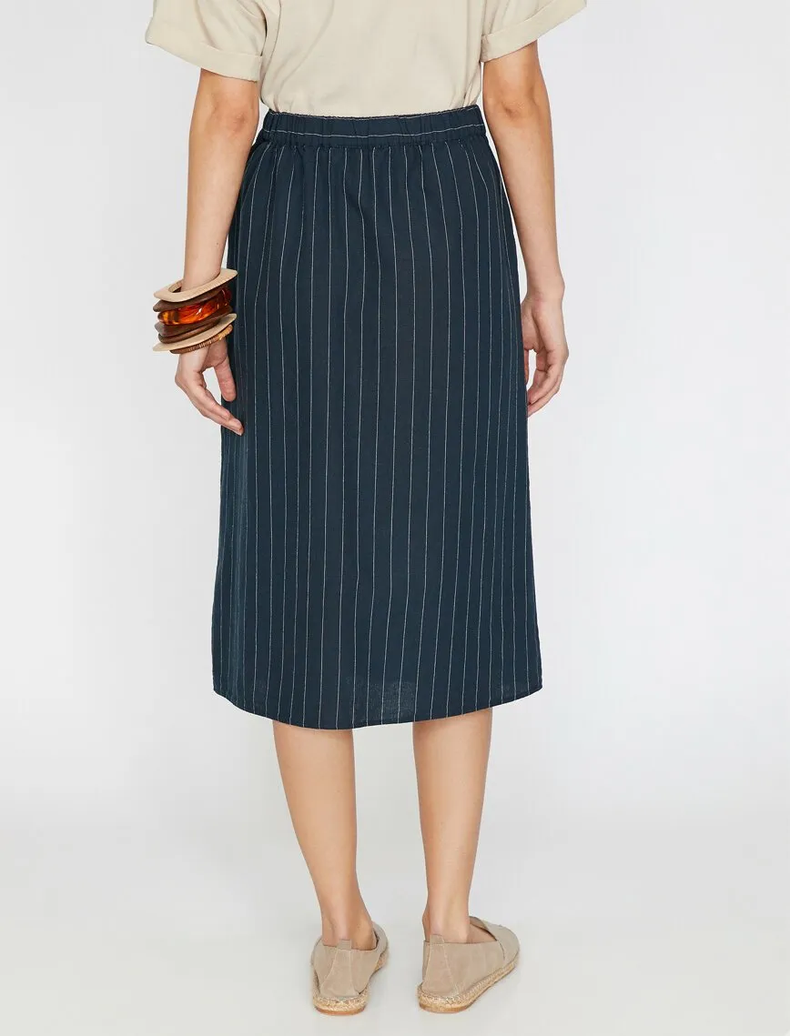 11911 Navy Striped Midi Skirt