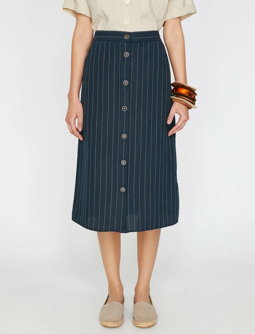 11911 Navy Striped Midi Skirt