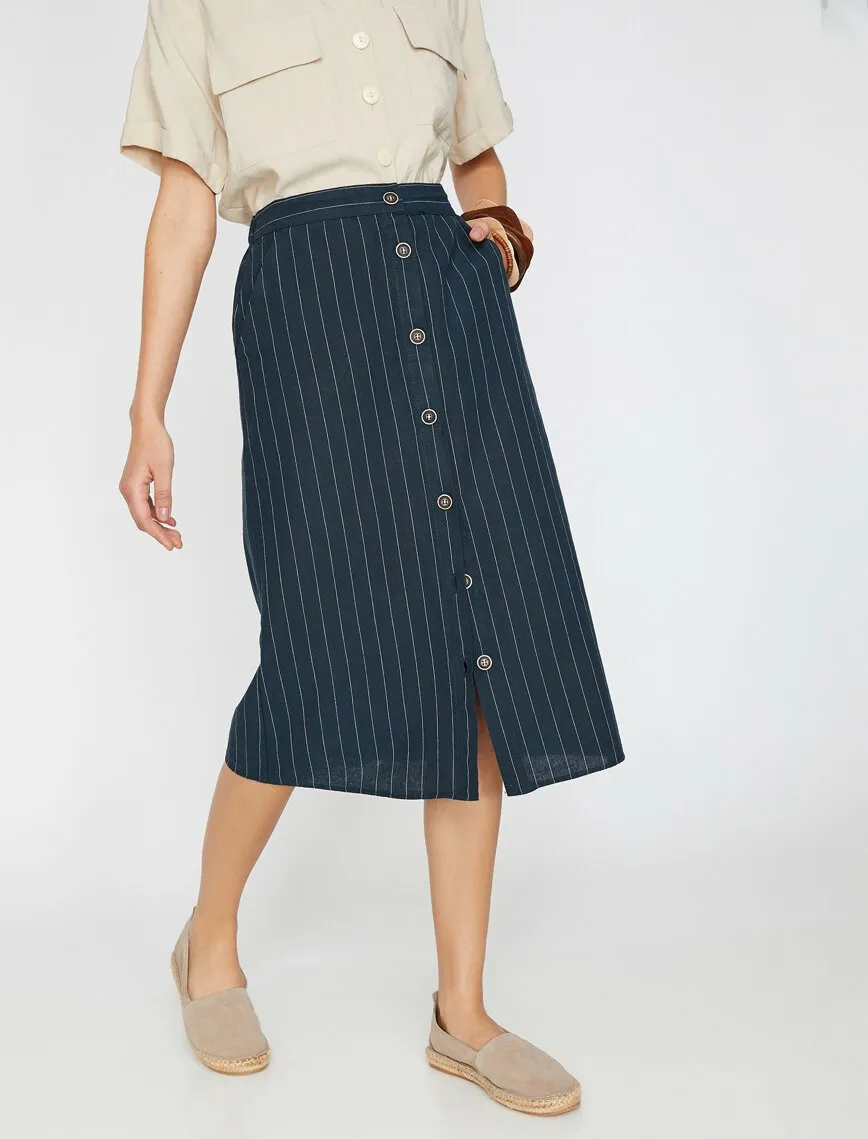 11911 Navy Striped Midi Skirt