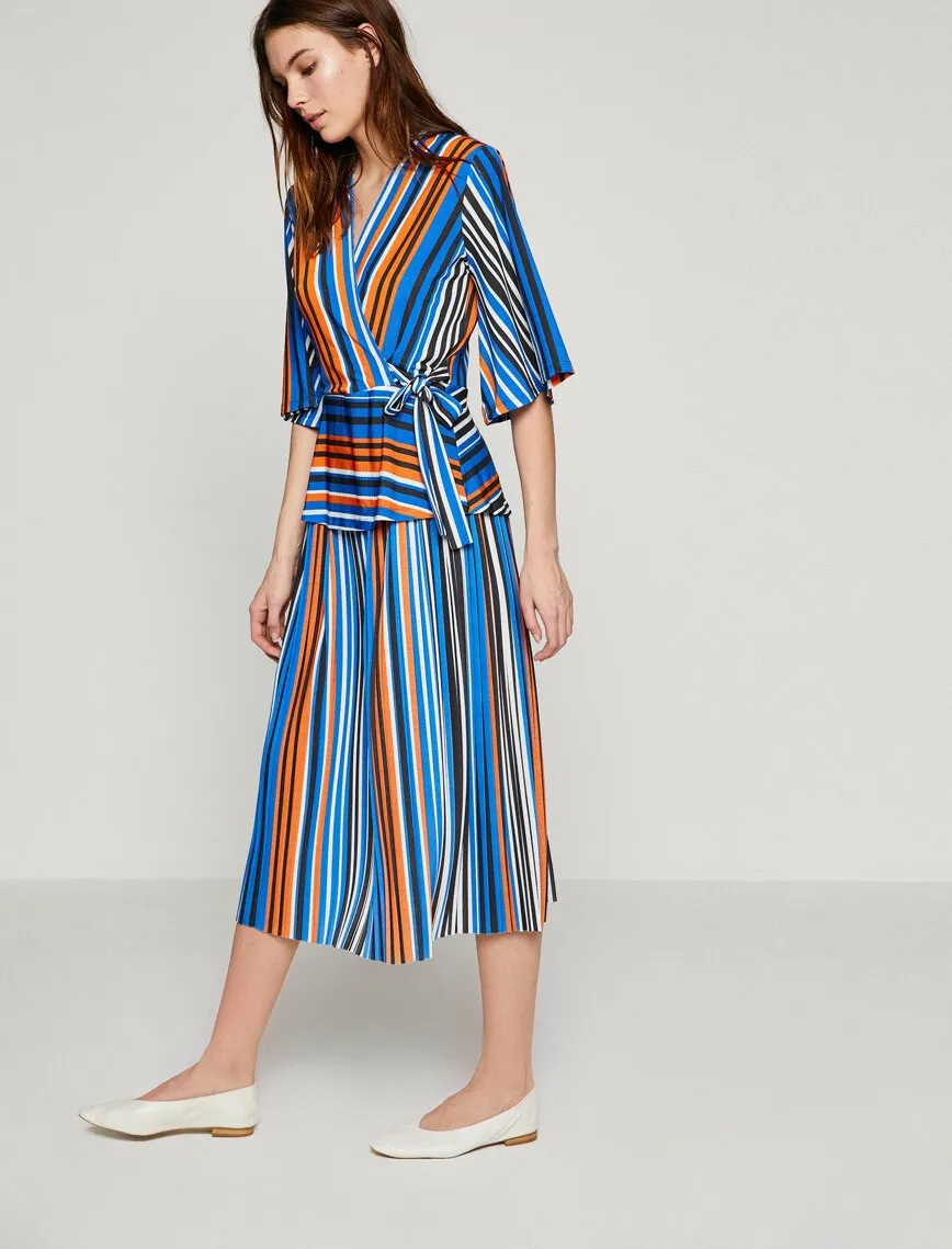 12066 Multi Colour Striped Midi Skirt