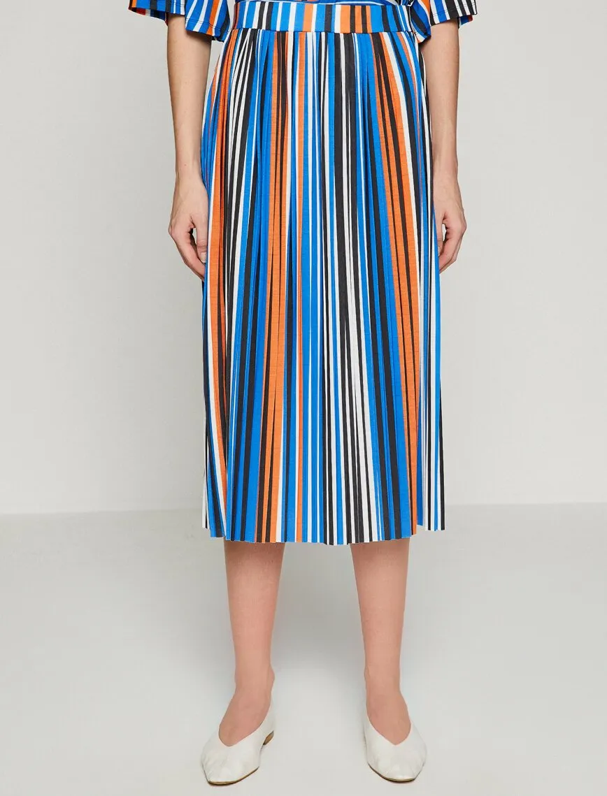 12066 Multi Colour Striped Midi Skirt