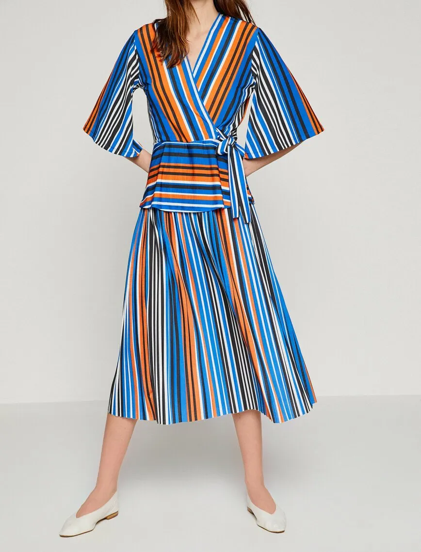 12066 Multi Colour Striped Midi Skirt