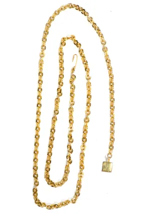 1970's Adjustable Gold Chain Link Belt or Necklace w/ Gold Cube