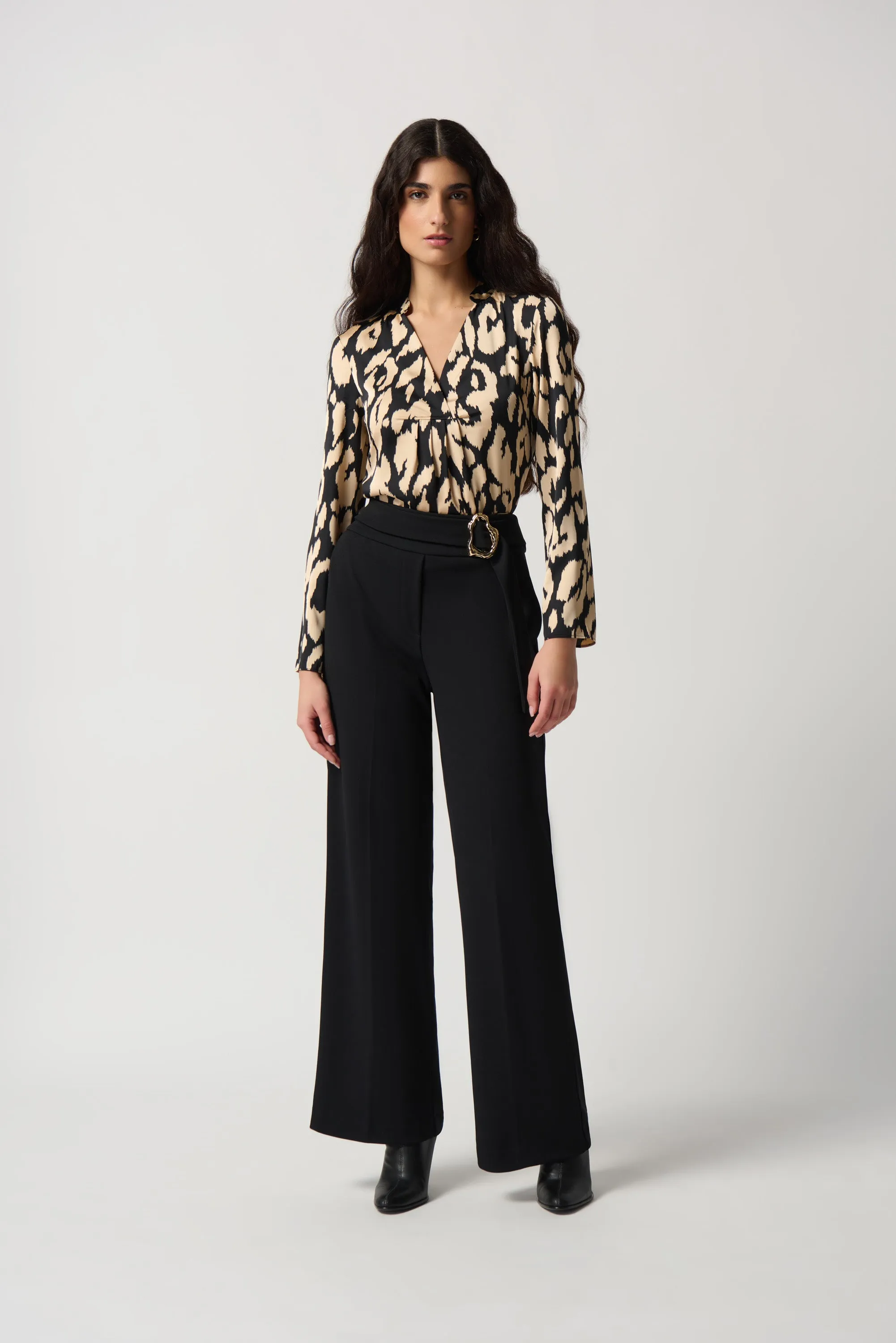 Animal Print Flared Satin Top