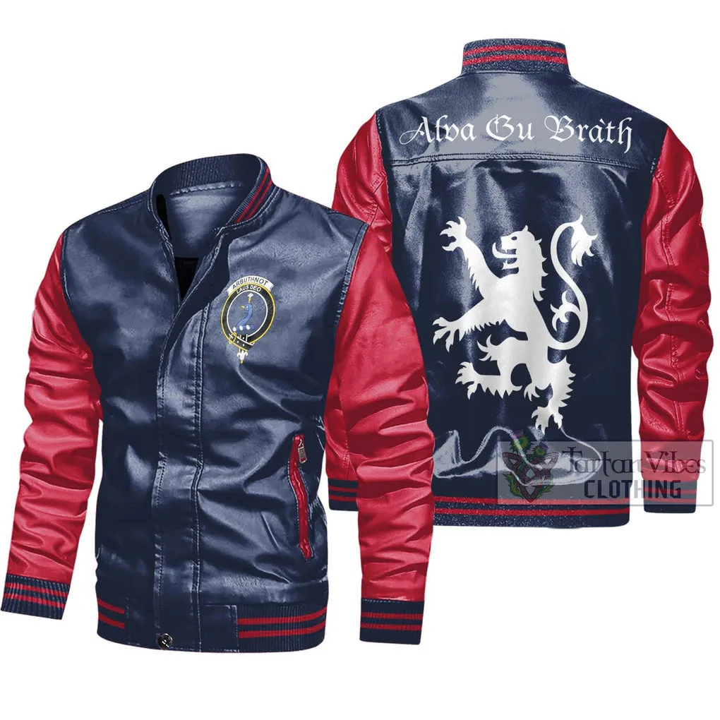 Arbuthnot Family Crest Leather Bomber Jacket Lion Rampant Alba Gu Brath Style