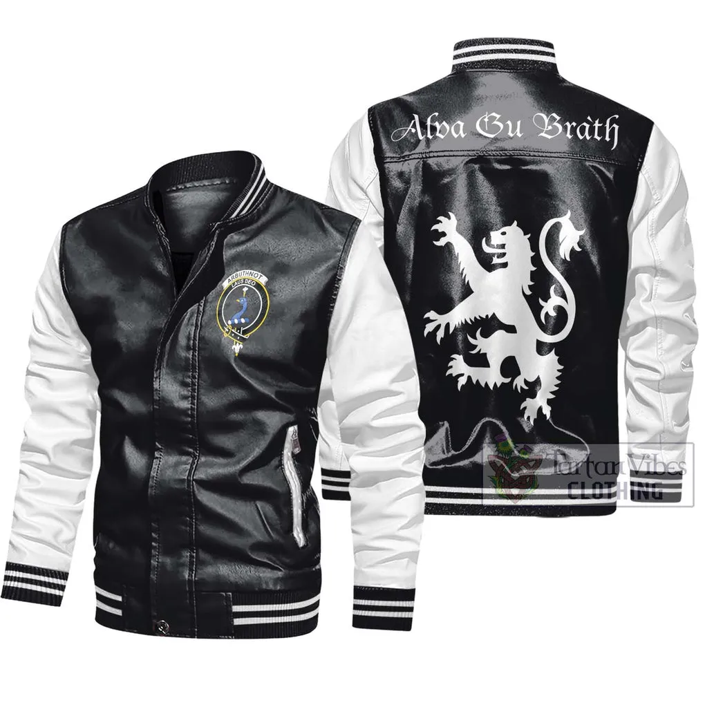 Arbuthnot Family Crest Leather Bomber Jacket Lion Rampant Alba Gu Brath Style