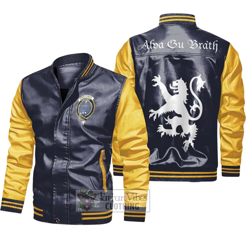 Arbuthnot Family Crest Leather Bomber Jacket Lion Rampant Alba Gu Brath Style