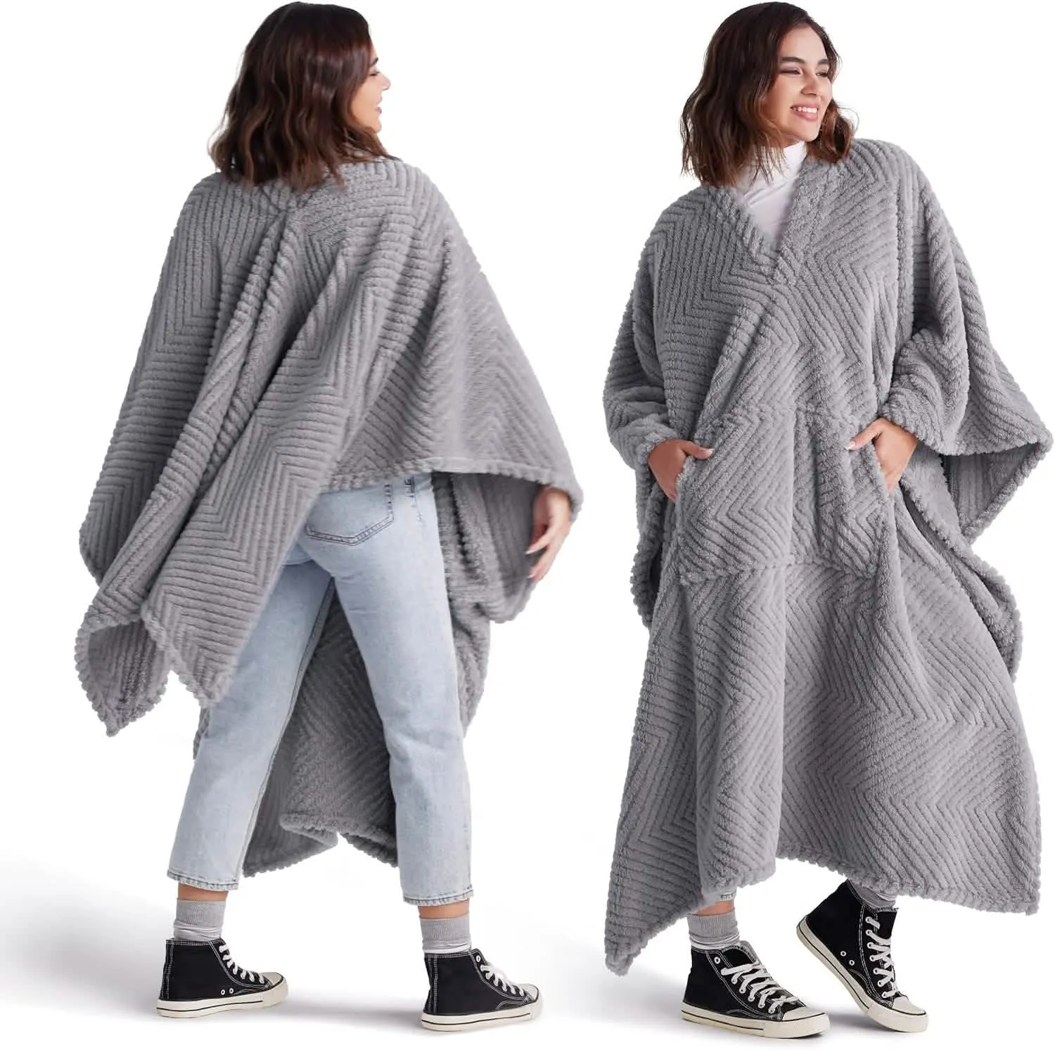 Bedsure Herringbone Sherpa Poncho Blanket