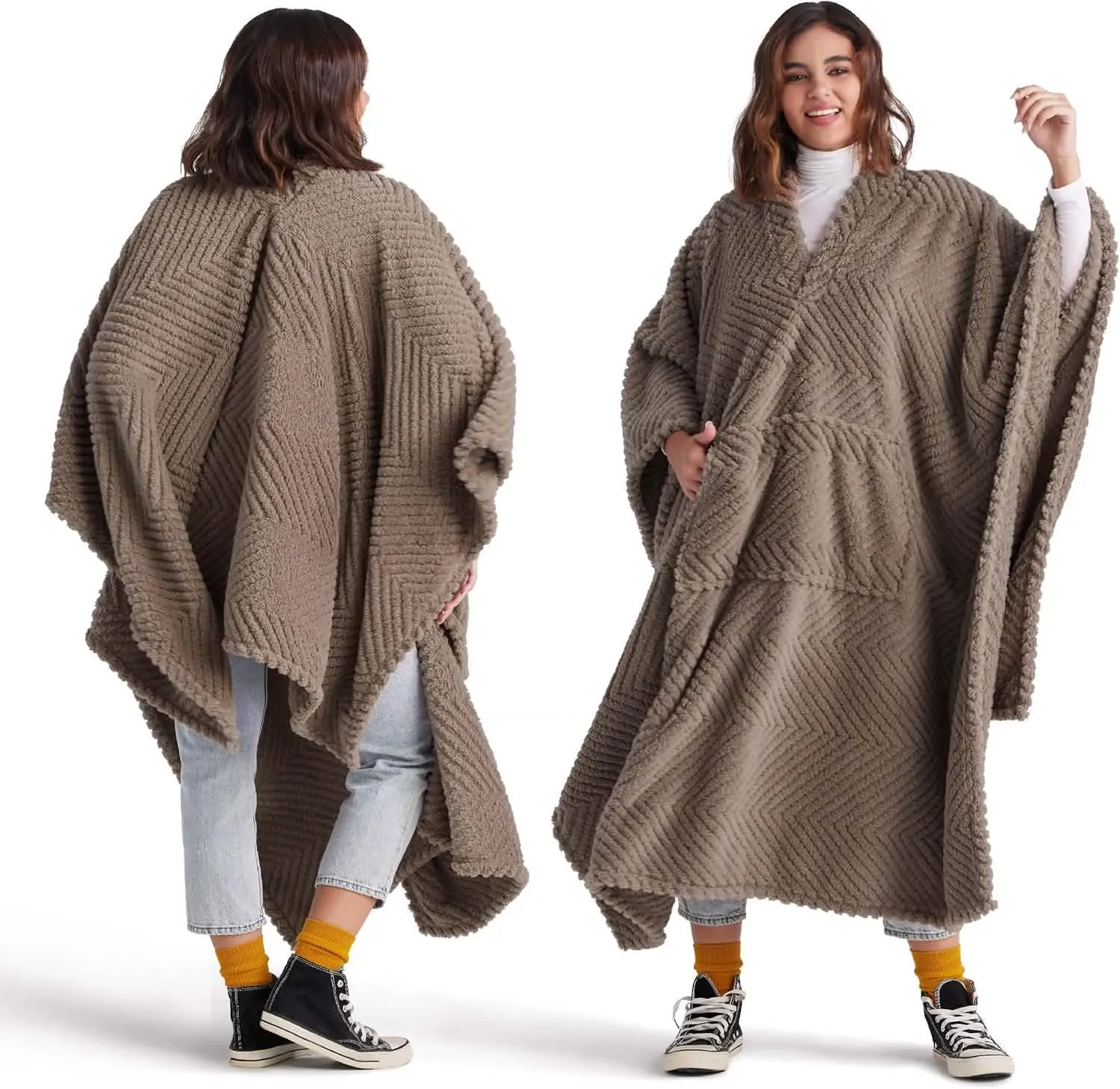 Bedsure Herringbone Sherpa Poncho Blanket