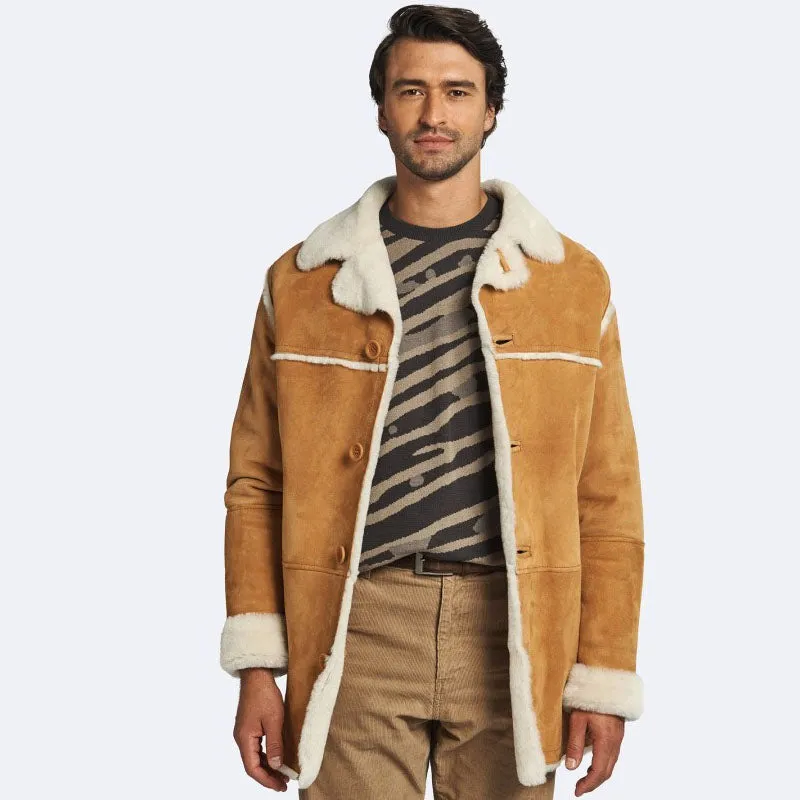 Best Winter Leather Sheepskin Tan Leather Coat