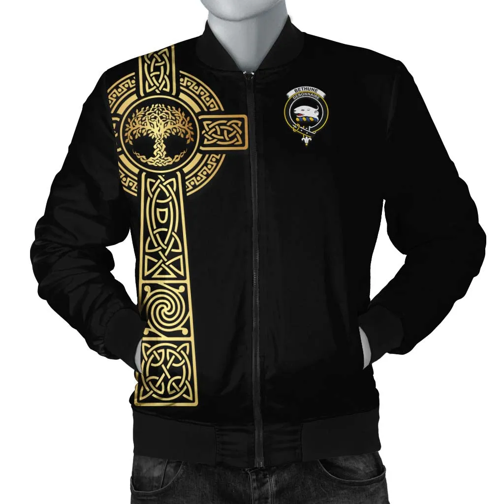 Bethune Clan Bomber Jacket with Golden Celtic Tree Of Life