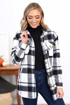 Black and White Plaid Shacket With Pockets