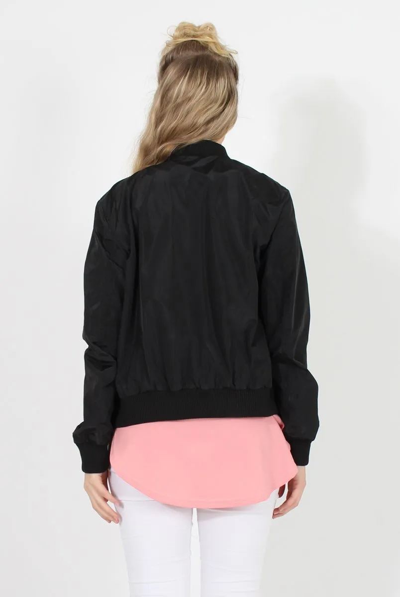 Black Badge Detail Bomber Jacket - Suzy