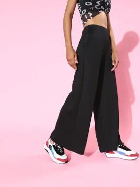 Black Scuba Wide Leg Pants