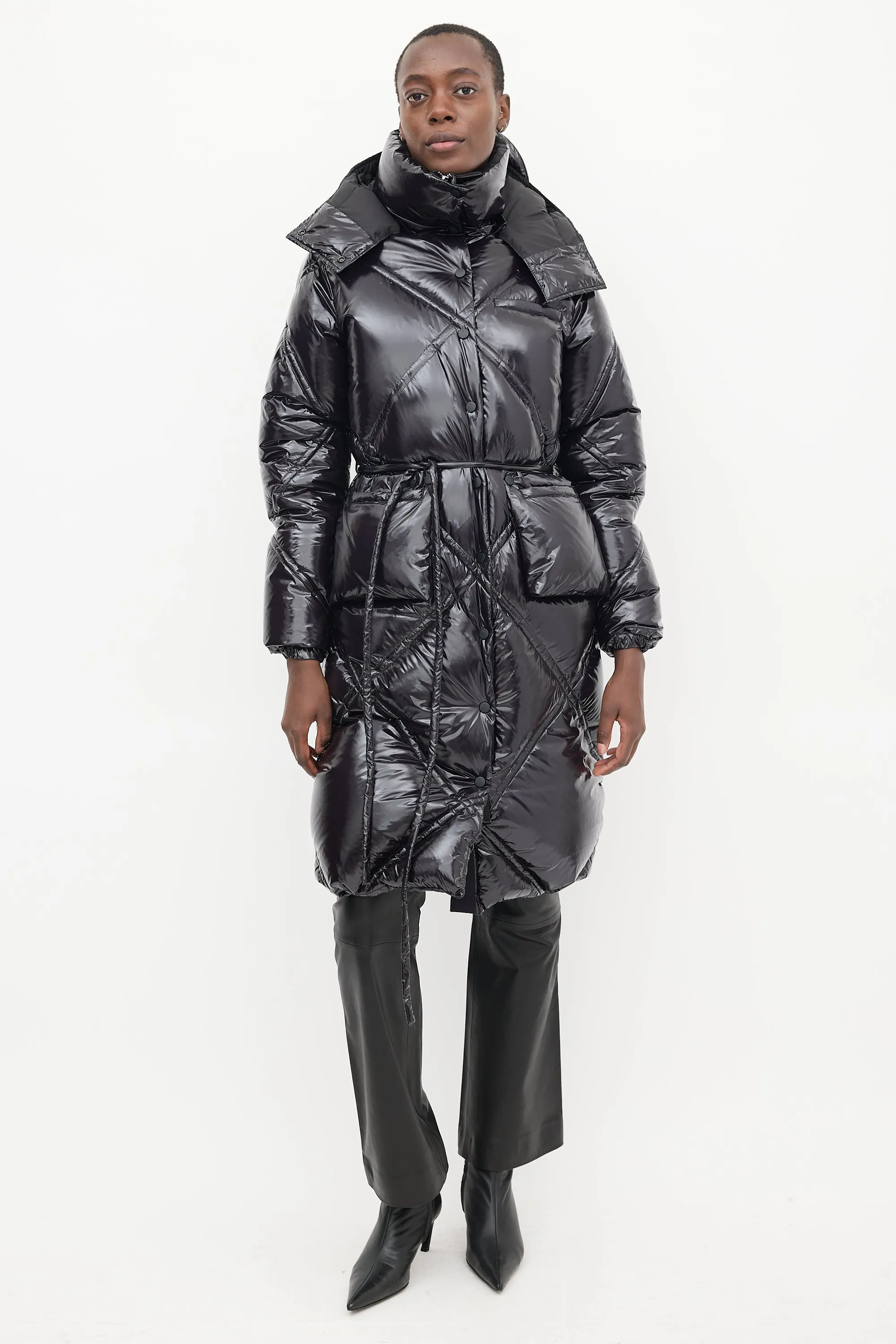 Black Shiny Quilted Down Coat