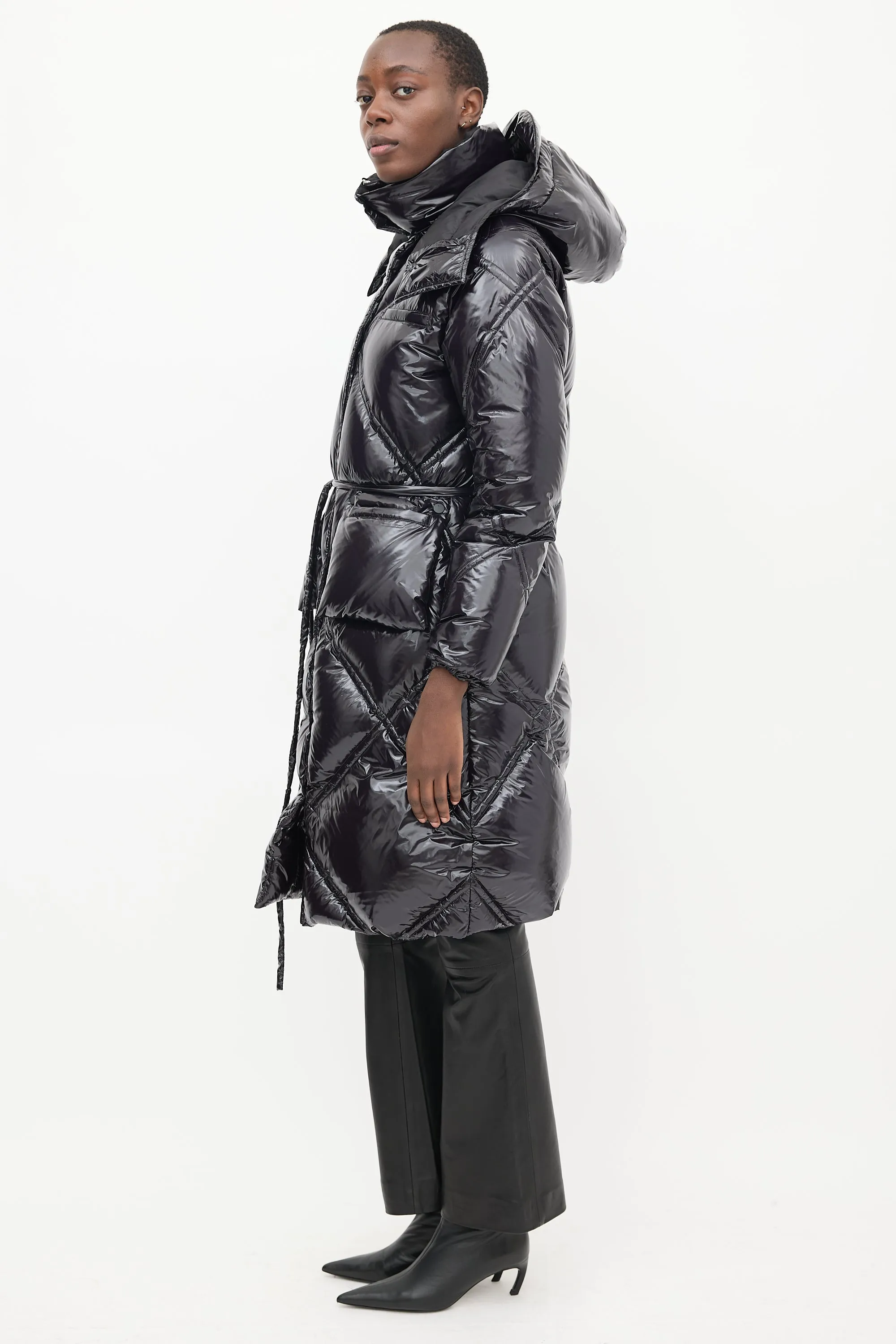 Black Shiny Quilted Down Coat