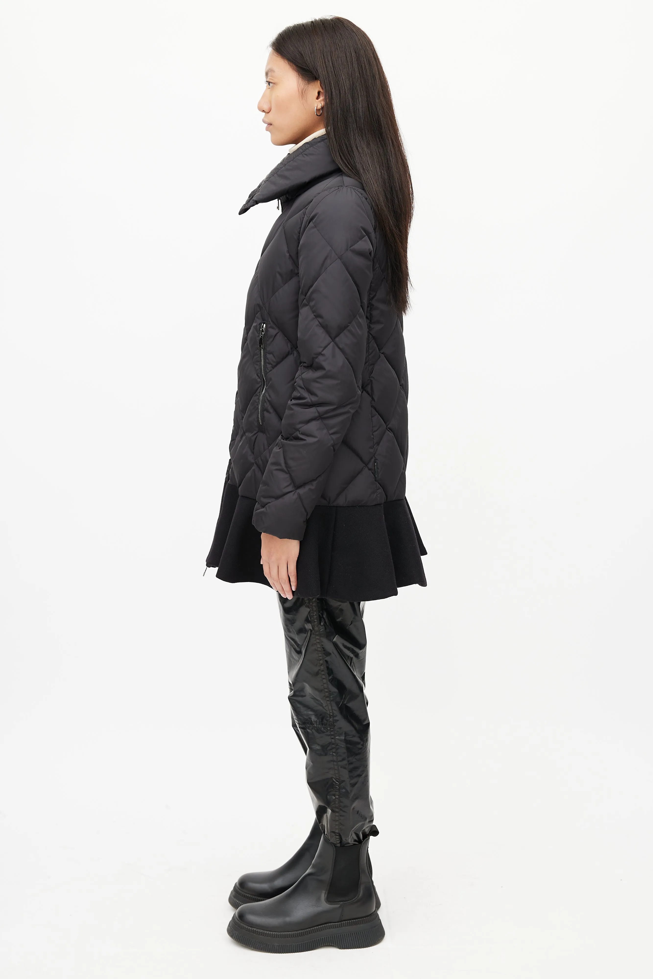 Black Vouglans Peplum Down Coat