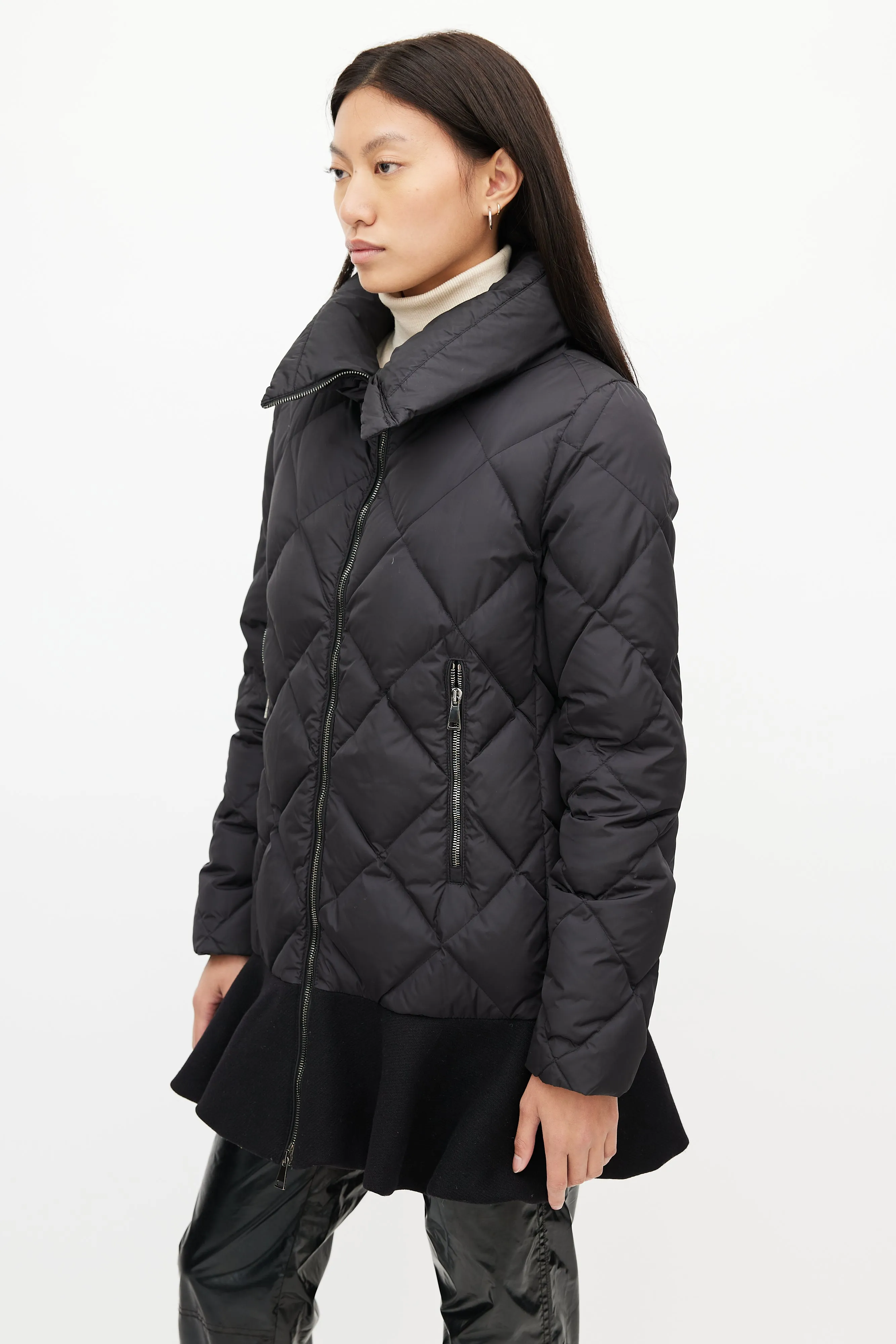 Black Vouglans Peplum Down Coat