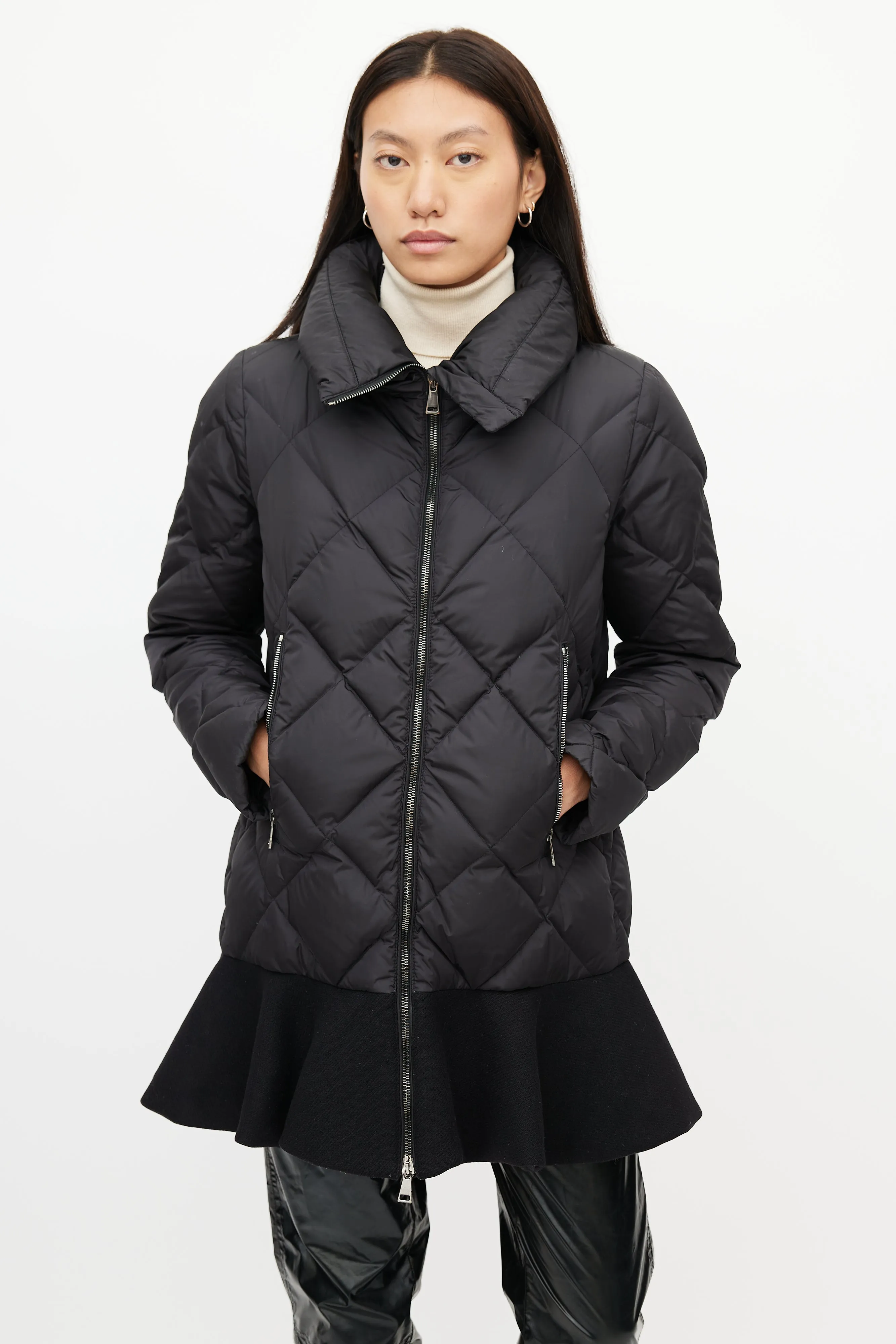 Black Vouglans Peplum Down Coat