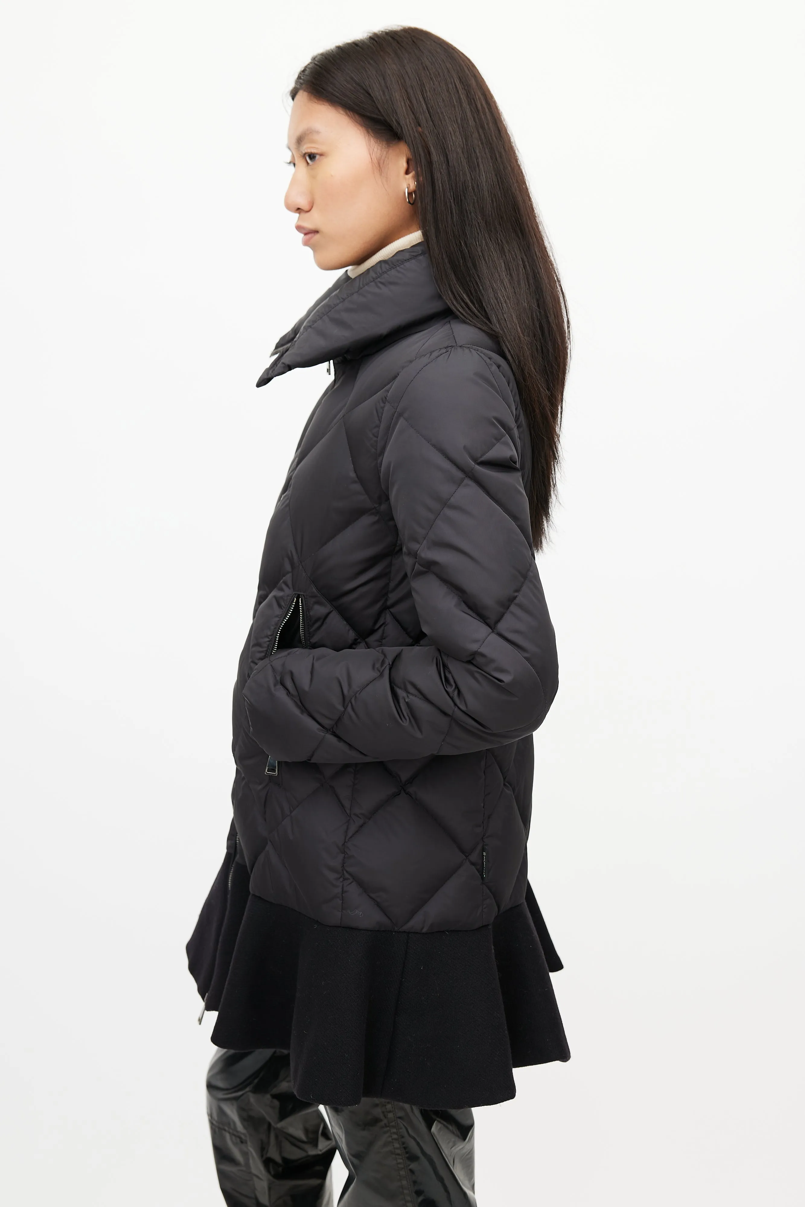 Black Vouglans Peplum Down Coat