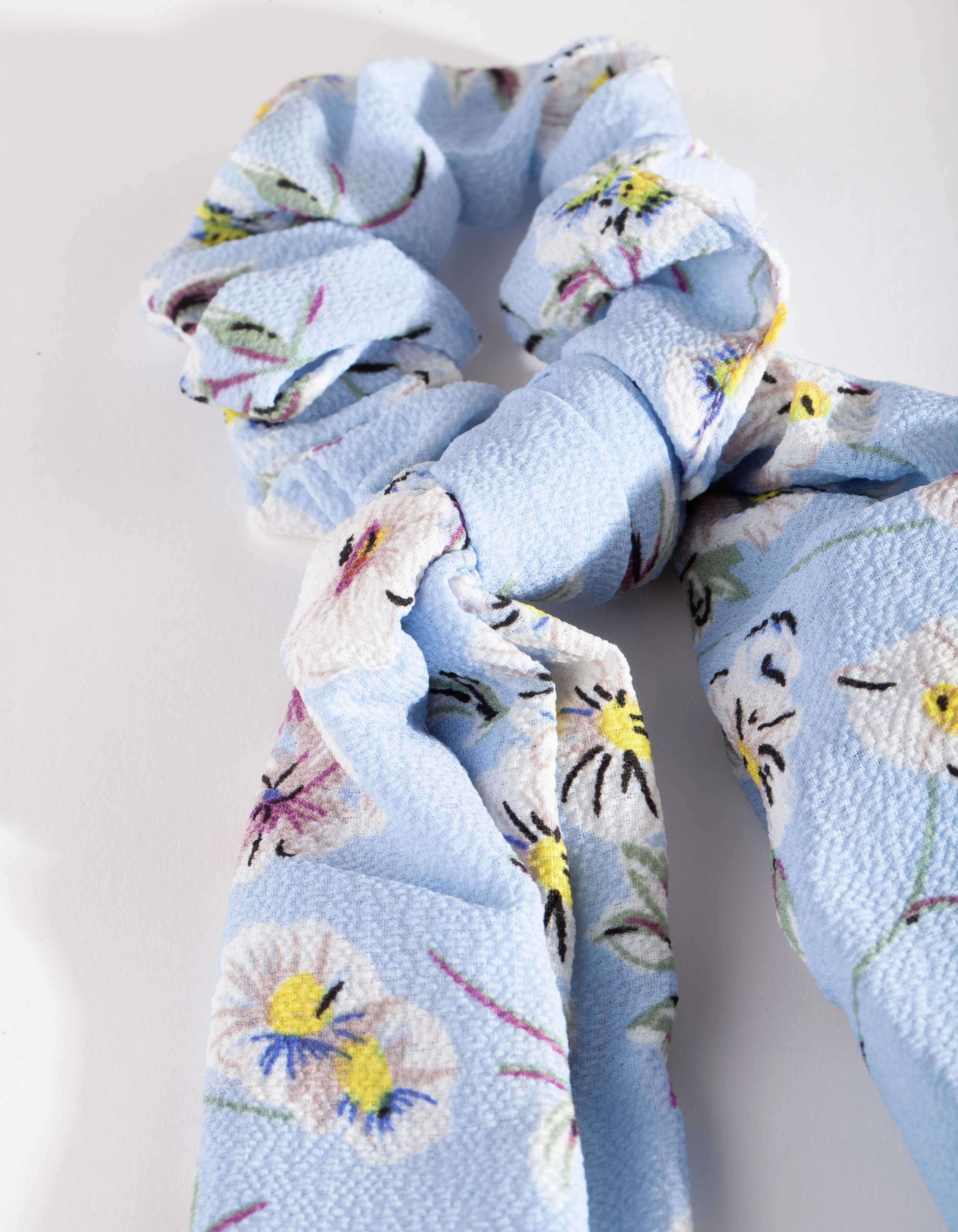 Blue Floral Long Scarf Scrunchie