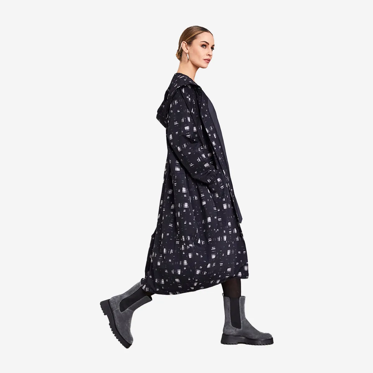 BLUR PRINT HOODED COAT