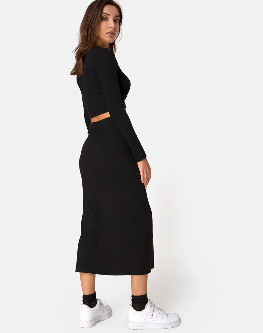 Bobbin Midi Skirt in Black Rib