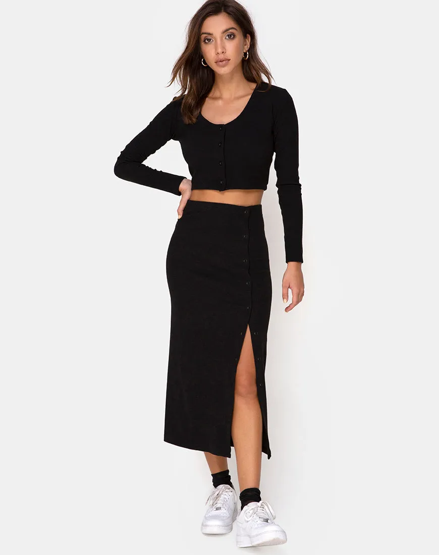 Bobbin Midi Skirt in Black Rib