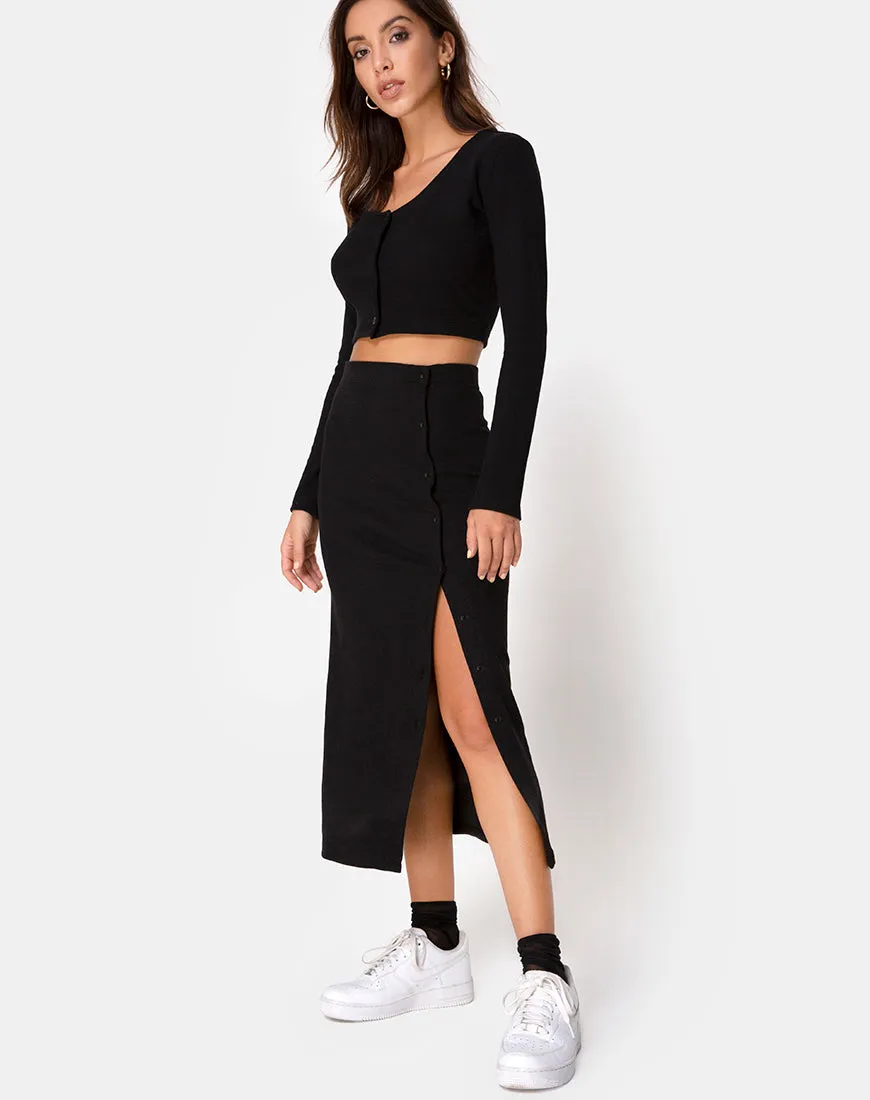 Bobbin Midi Skirt in Black Rib