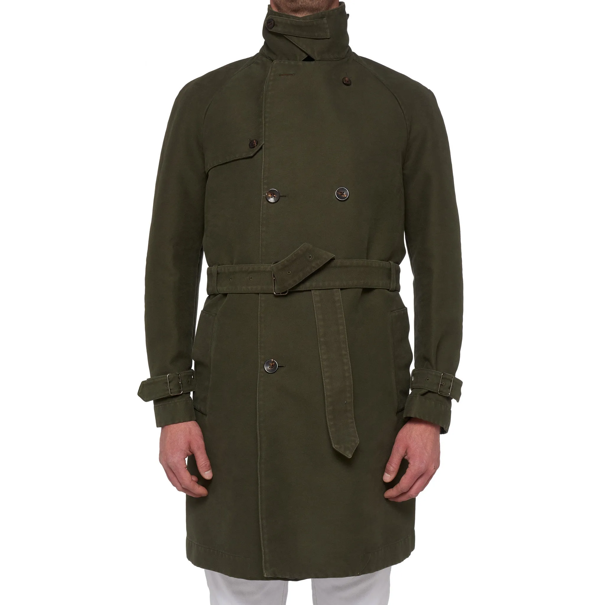 BOGLIOLI Milano "Wear" Green Cotton DB Unlined Trench Coat EU 54 NEW US 44