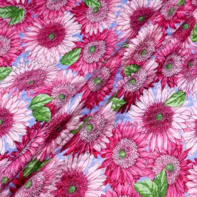 Bold Pink Floral Printed Cotton Blend Cloqué