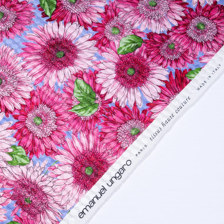 Bold Pink Floral Printed Cotton Blend Cloqué