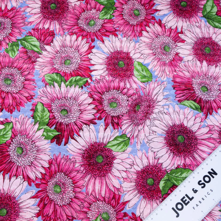 Bold Pink Floral Printed Cotton Blend Cloqué