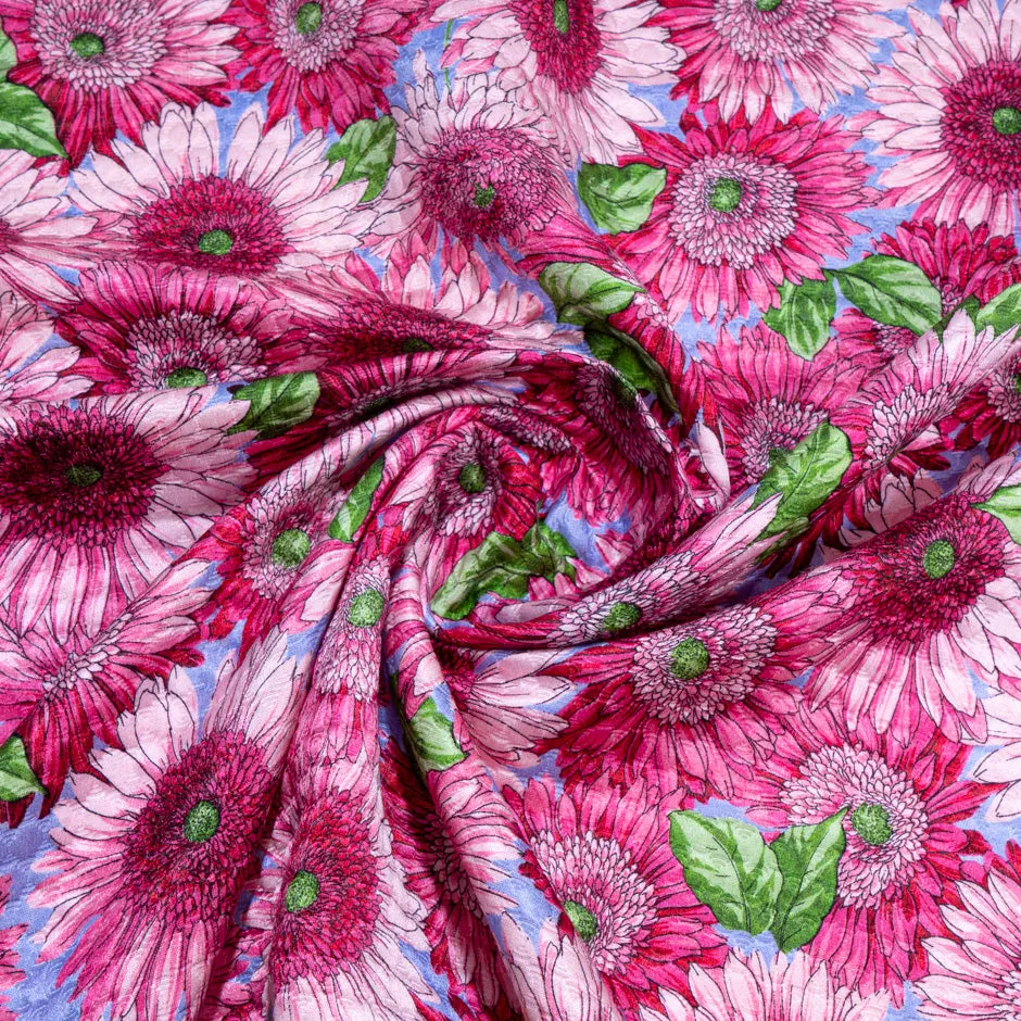 Bold Pink Floral Printed Cotton Blend Cloqué