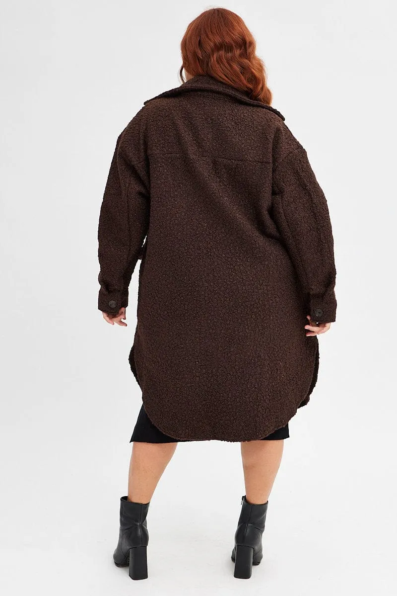 Brown Boucle Shacket Coat Longline