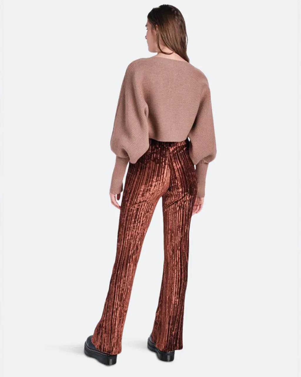 Brown Crushed Velvet Flared Pants