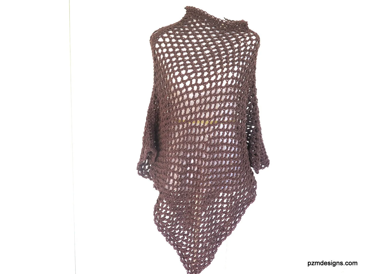 Brown Fishnet Poncho, Long Plus Size Crochet Poncho