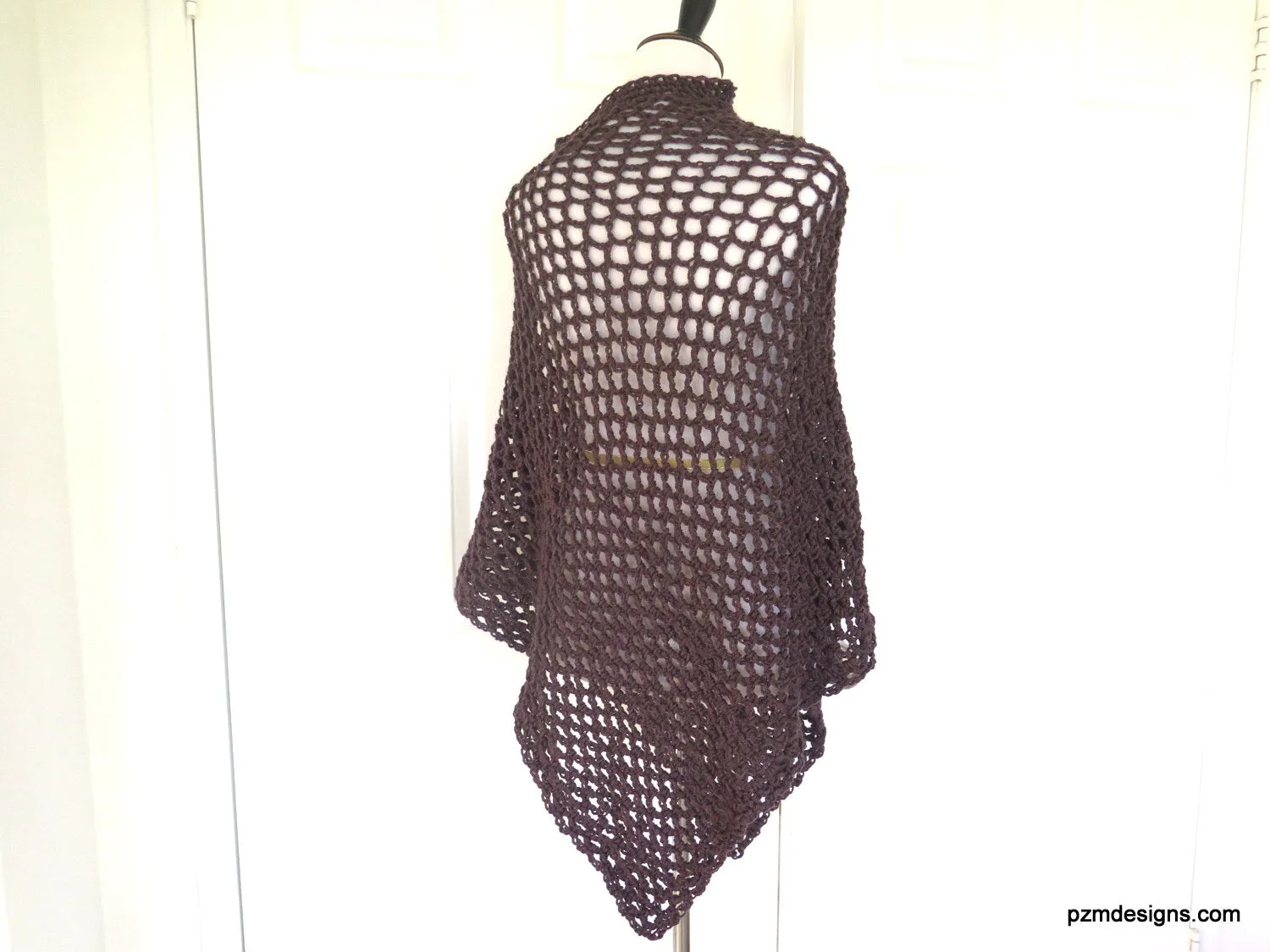 Brown Fishnet Poncho, Long Plus Size Crochet Poncho