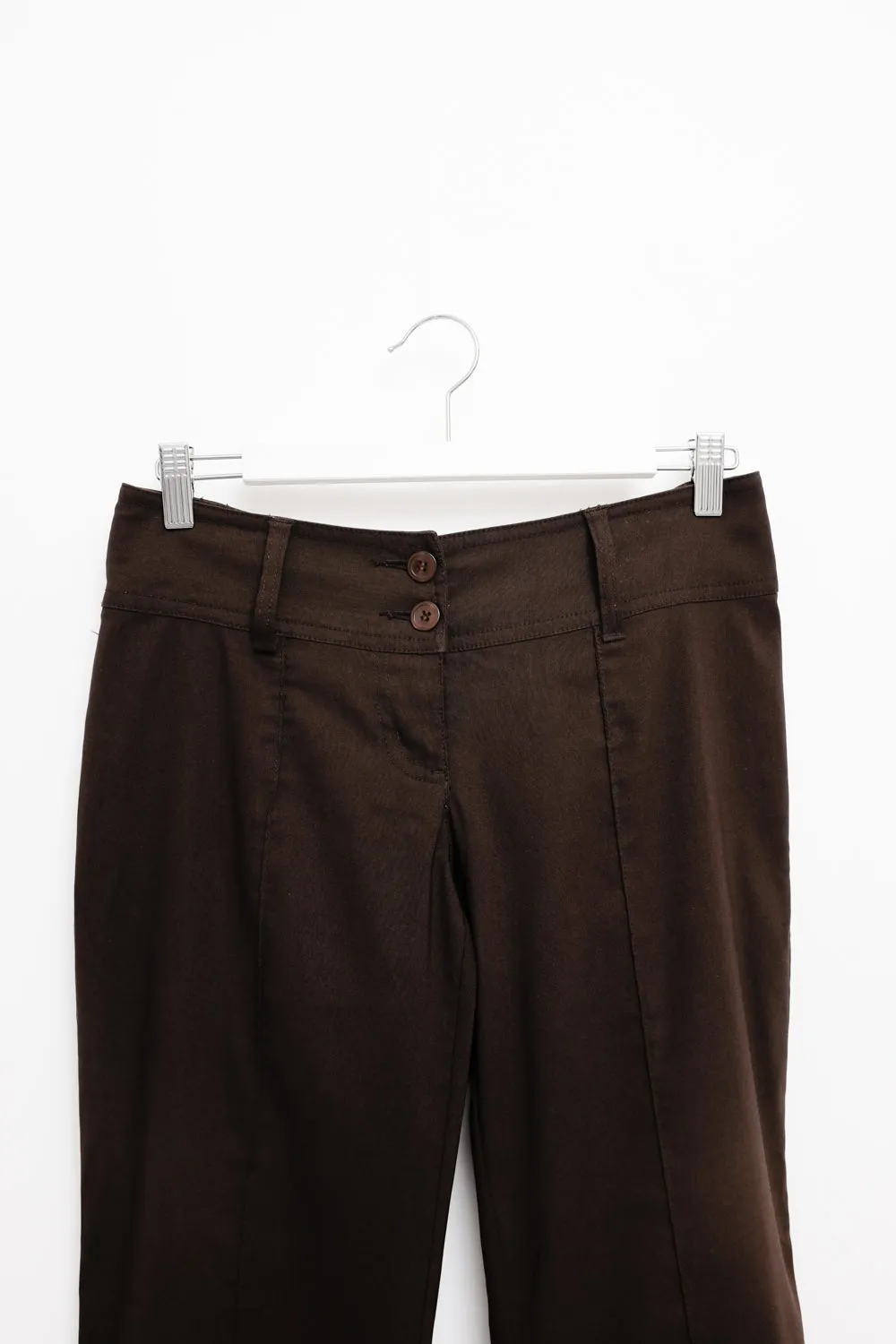 BROWN FLARED LOW WAIST PLEATED VINTAGE PANTS