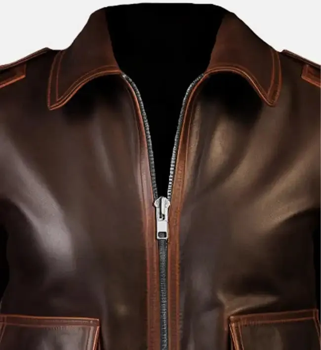 Brown Leather Bomber Jacket For Women