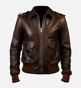 Brown Leather Bomber Jacket For Women