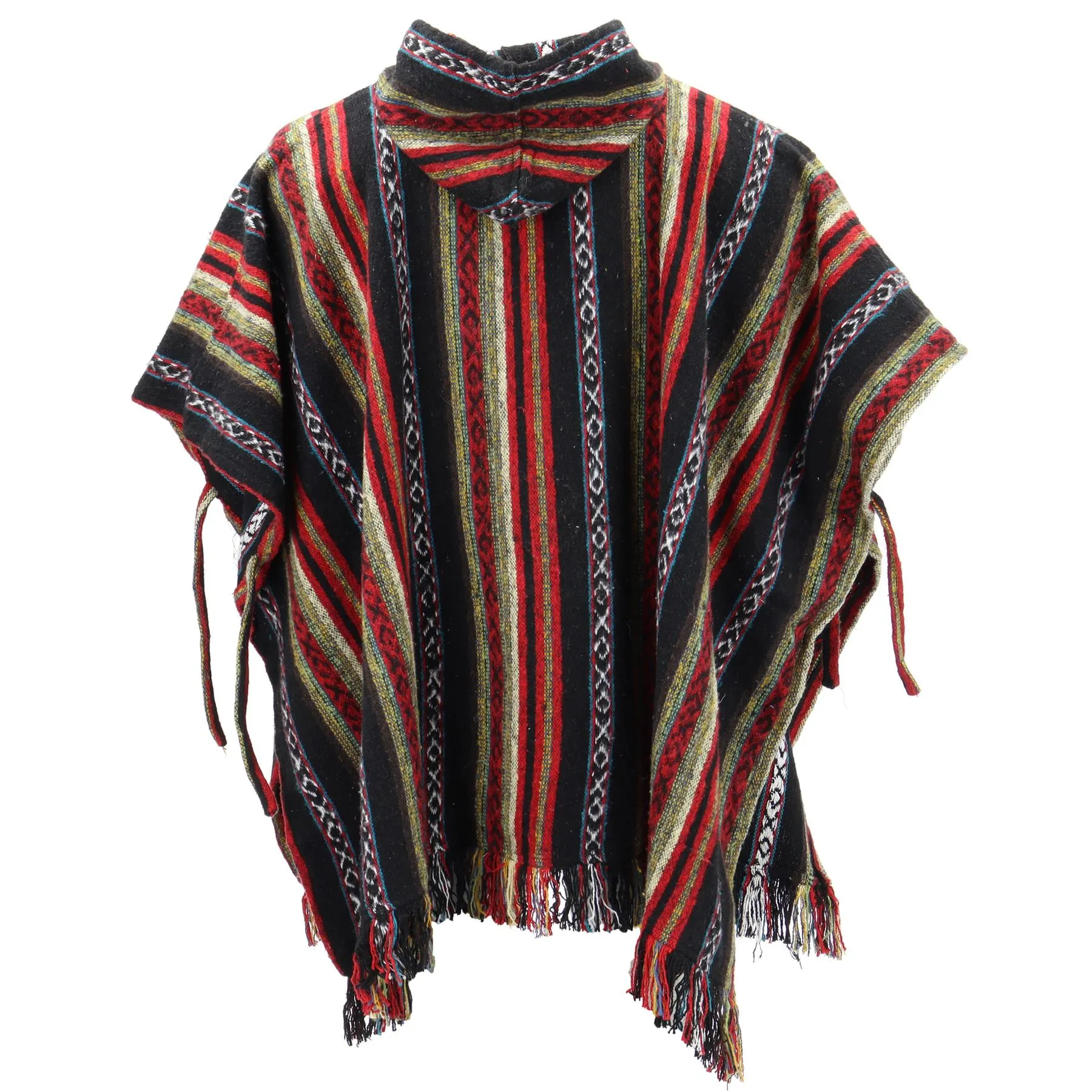 Brushed Cotton Hooded Poncho - Black Red