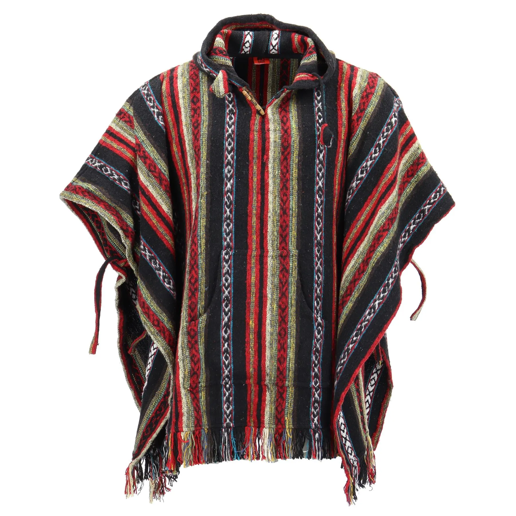 Brushed Cotton Hooded Poncho - Black Red