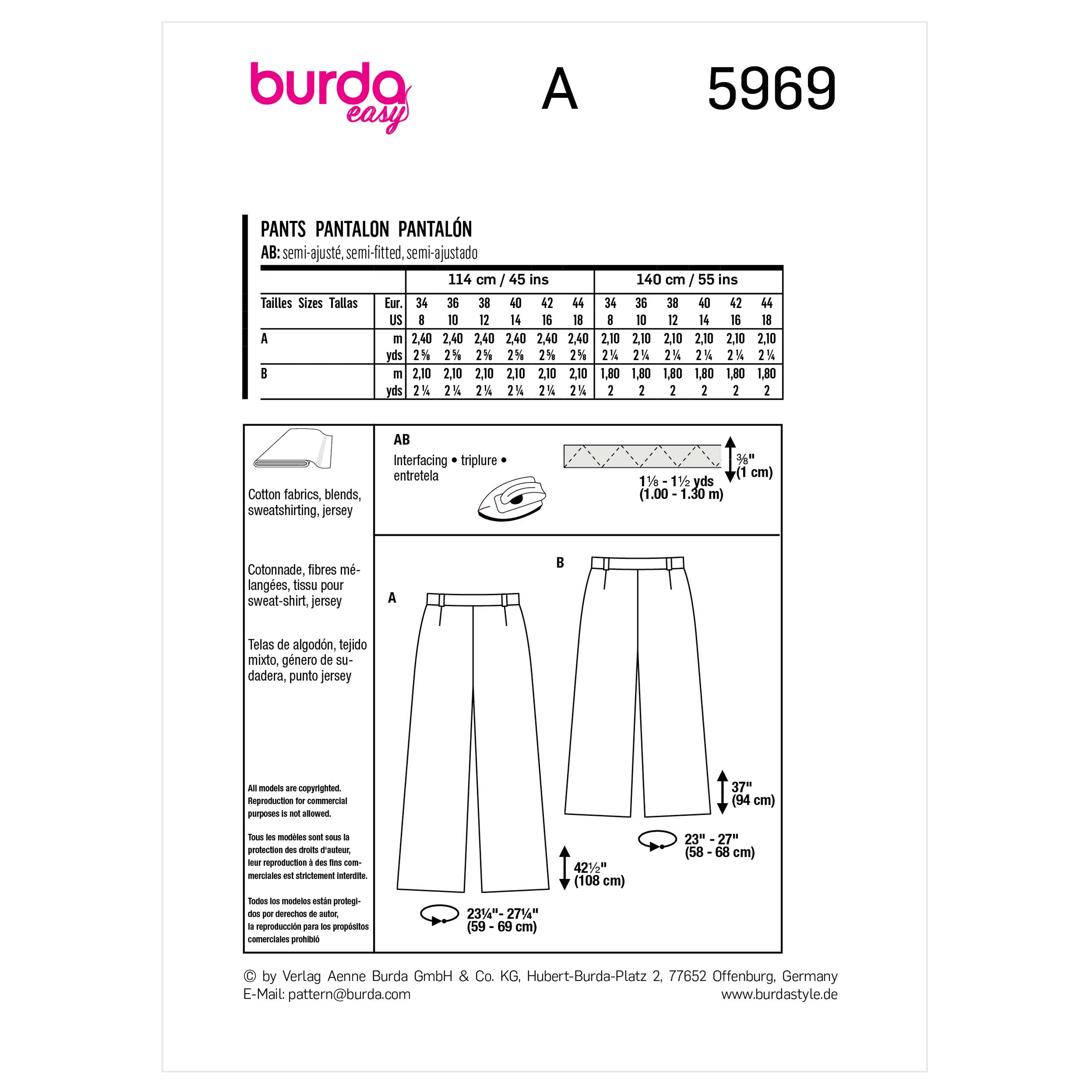 Burda Pattern 5969 Misses' Skirt/Pants