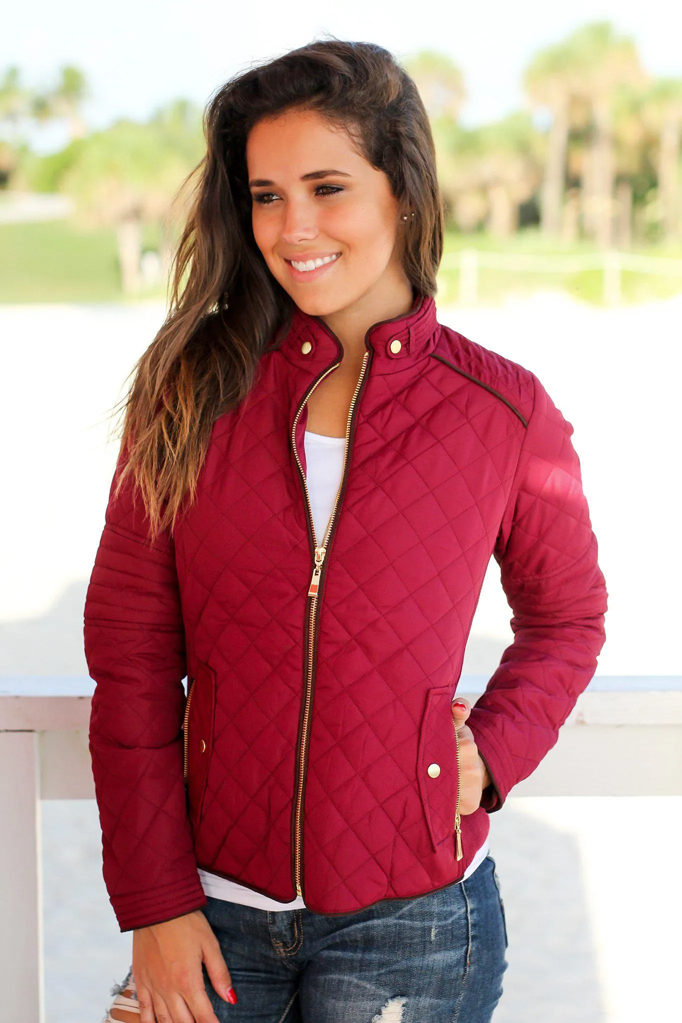 Burgundy Quilted Jacket