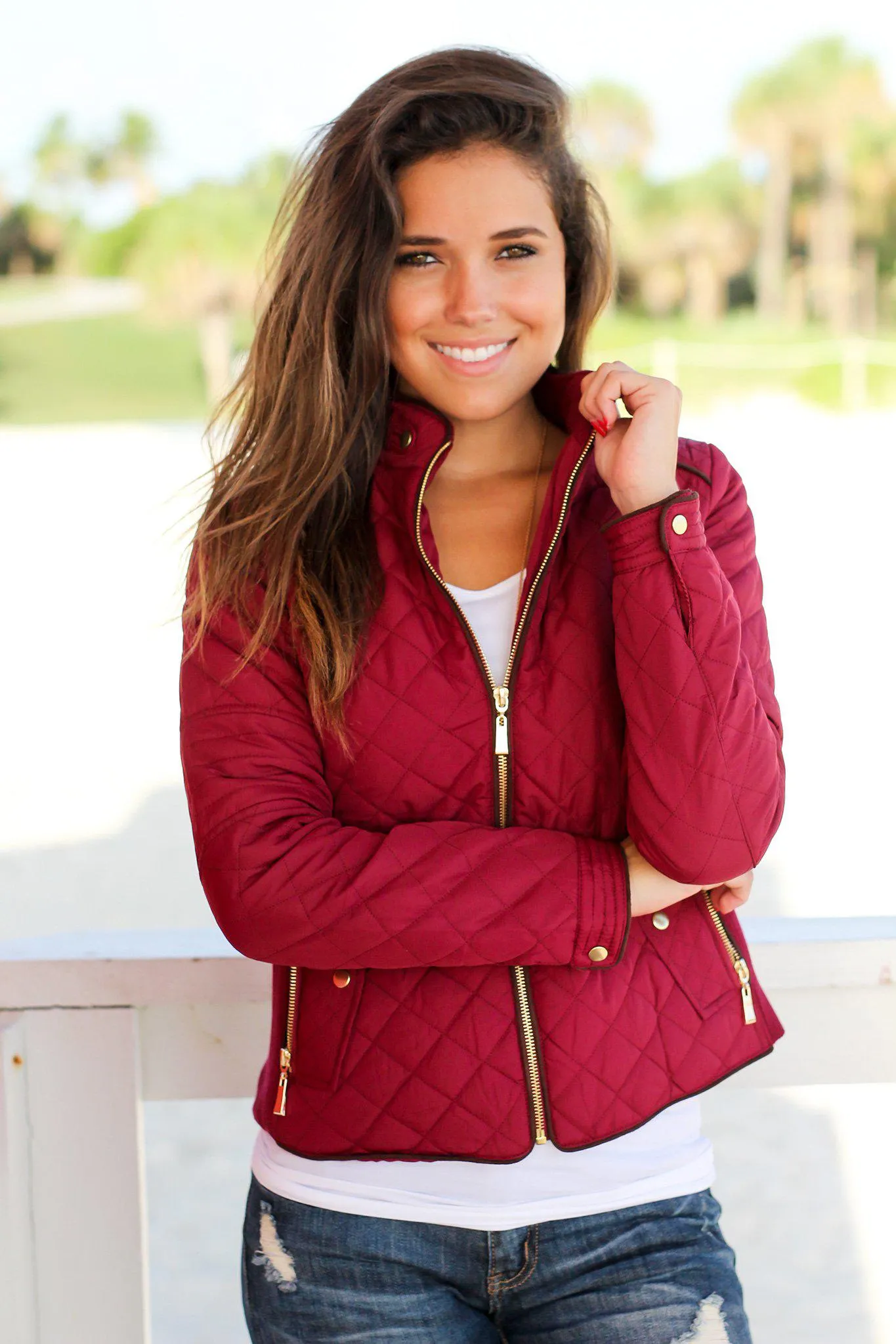 Burgundy Quilted Jacket