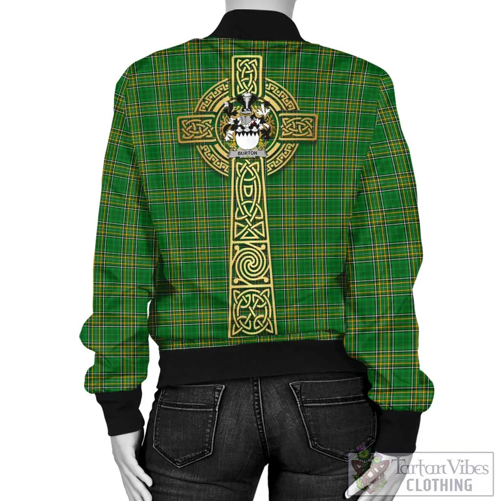 Burton Irish Clan Tartan Bomber Jacket with Coat of Arms Celtic Tree of Life Style